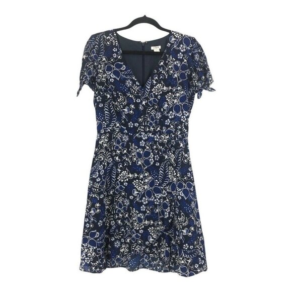 J. Crew Factory Floral Dress Size 4 Blue Faux Wrap Style J0923 - Picture 1 of 4
